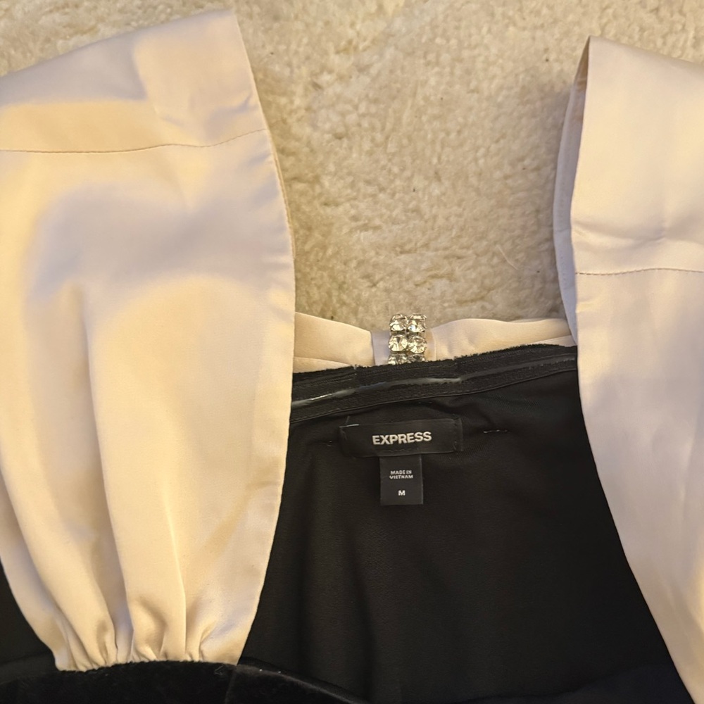 Express Velvet Square Neck Satin Rhinestone Bow Bodysuit - Picture 6 of 6